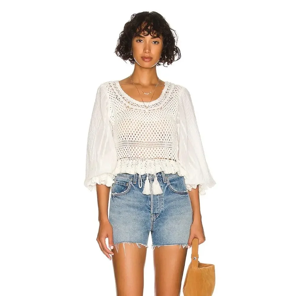 FREE PEOPLE Meghan Crochet Top Ivory Large L